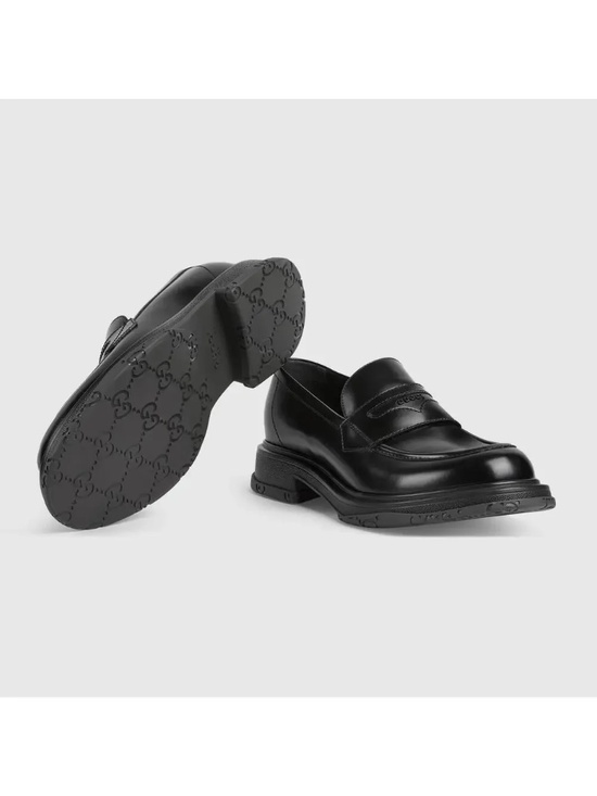 GUCCI Men\'s Black Leather Loafer W/ Tonal Logo Size 10 (US) NEW 851396 AADEO main image 9